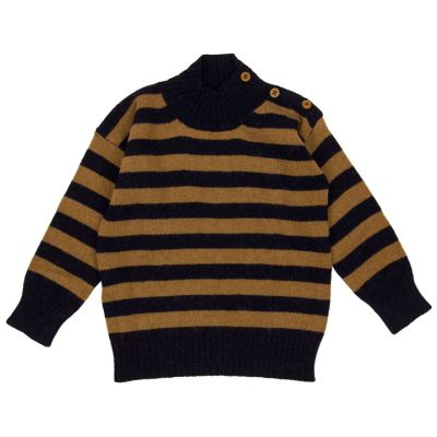 Woolen Sweater Dolcevita Tobacco/Blue Stripes by Babe & Tess
