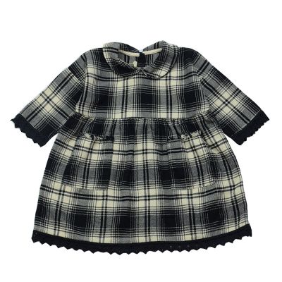 Soft Cotton Baby Dress Black Natural Check-3M