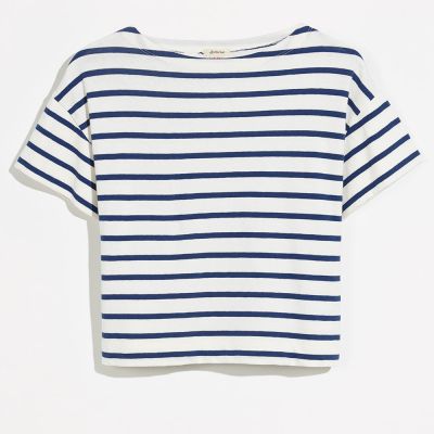 Wide and Cropped T-Shirt Vassy Blue Stripes by Bellerose-4Y
