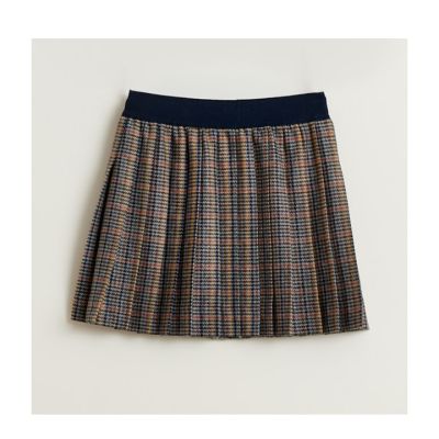 Woolen Pleated Mini Skirt Ley Check by Bellerose-4Y