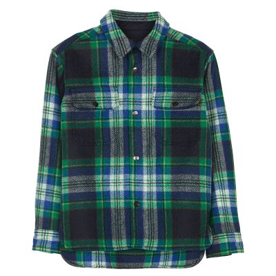 Unisex Woolen Shirt New Dusk Super Green Checkers by Finger in the Nose-4/5Y