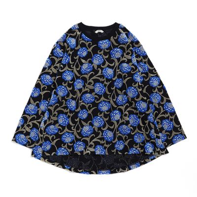 Velour Jacquard Pullover Black Blue Flower Print by Fith