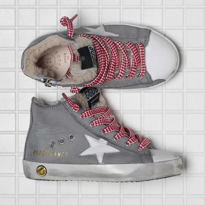 Fur Lined Sneakers Francy Grey Nabuk Red Drama Lace by Golden Goose Deluxe Brand-24EU