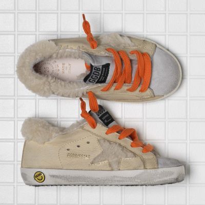 Fur Lined Sneakers Sand Nubuck Shearling Orange Star by Golden Goose Deluxe Brand-24EU