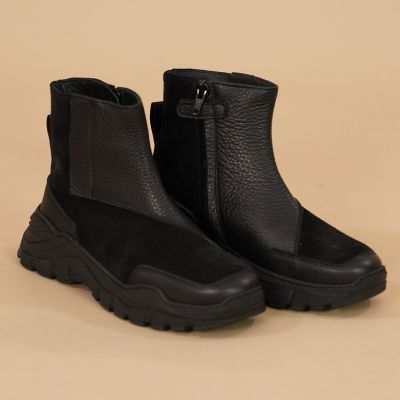 Chunky High Top Leather Sneaker Black by Gallucci