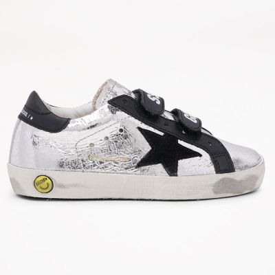 Sneakers Old School Silver Crack Laminated Suede Black Star by Golden Goose Deluxe Brand-24EU