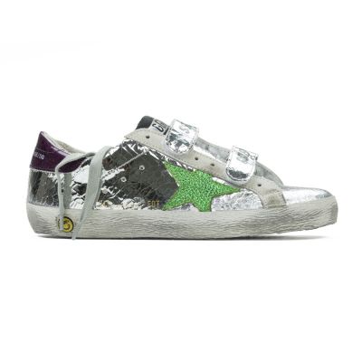 Sneakers Old School Silver Wall Green Star by Golden Goose Deluxe Brand