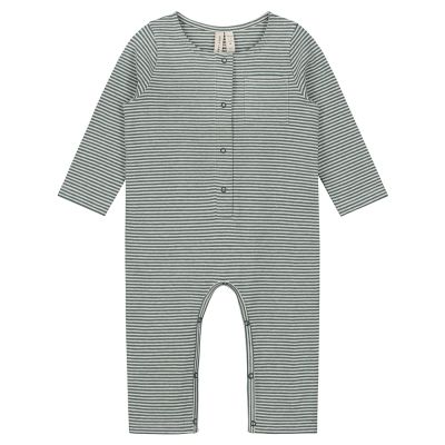 Baby Long-Sleeved Playsuit Blue Grey Cream Striped by Gray Label