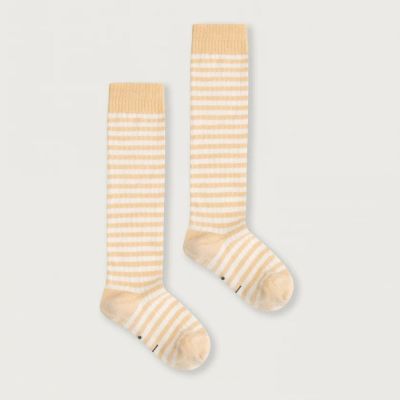 Long Ribbed Socks Apricot Cream Striped by Gray Label
