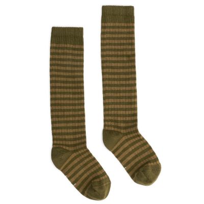 Long Ribbed Socks Olive Green/Peanut by Gray Label
