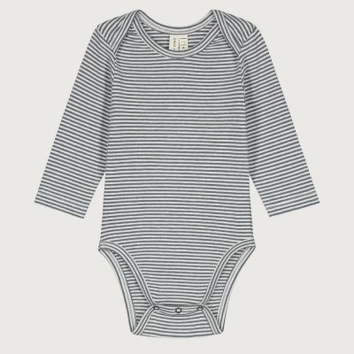 Baby Long-Sleeved Onesie Blue Grey/Cream Striped by Gray Label