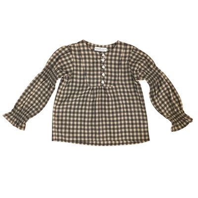 Shirring Blouse Grey Beige Check by East End Highlanders