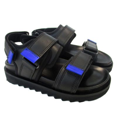 Double Velcro Strap Leather Sandals With Blue Details by Gallucci