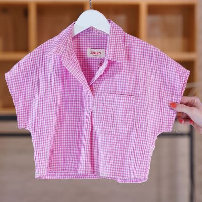 Cropped Top Fiesta Pink Check by MAAN
