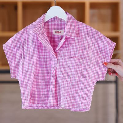 Cropped Top Fiesta Pink Check by MAAN-4Y