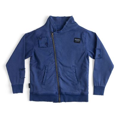 Unisex Diagonal Zip Jacket Blue by nununu