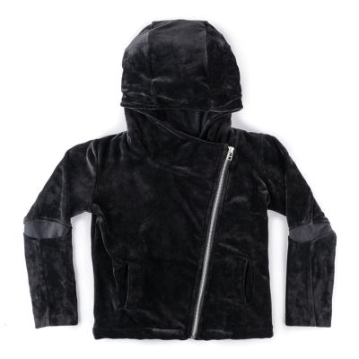 Velvet Hooded Biker Jacket Black by nununu-3/4Y