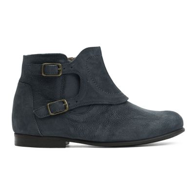 Double Buckle Leather Boots Oxide Anthracite by Pepe Children Shoes