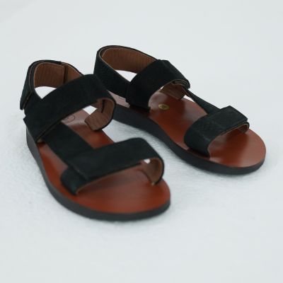 Leather Sandals with Velcro Morbidone Black by Pepe Children Shoes-26EU