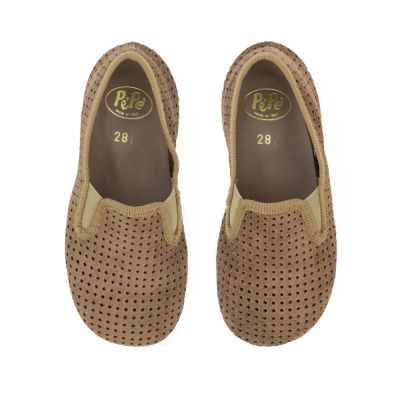 Suede Leather Slippers Beige by Pepe Children Shoes-24EU