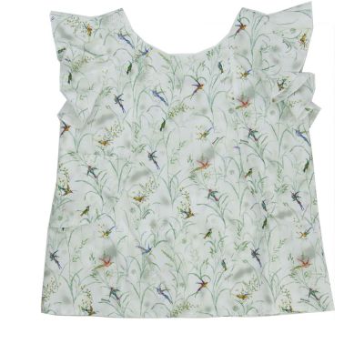 Bocca Blouse with Printed Birds and Flowers -4Y