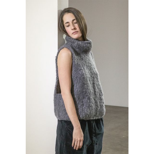Hand Knitted High-Neck Cashmere Vest Gray by Album di Famiglia