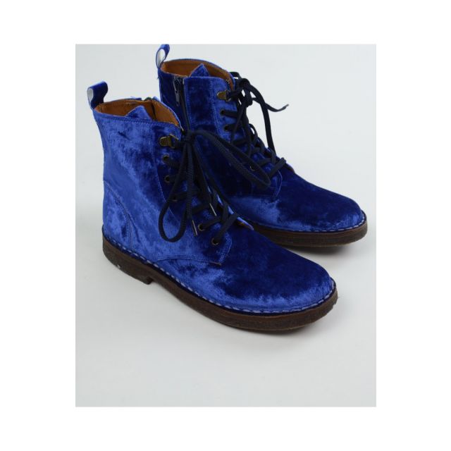 Leather Lace Boots Velvet Blue by Pepe Shoes