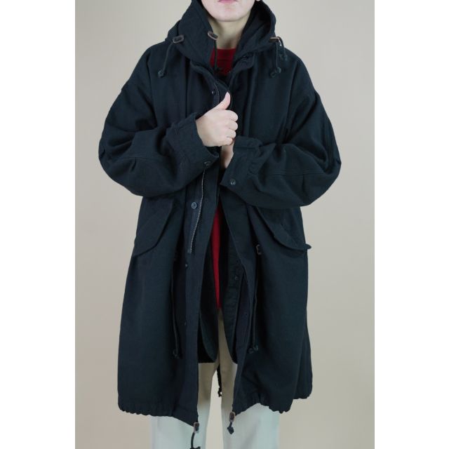 Fish Tail Long Hooded Coat with Liner Black by Kaval