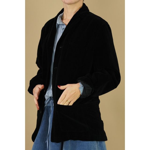 Cotton and Linen Long Jacket Tobba Black by Manuelle Guibal